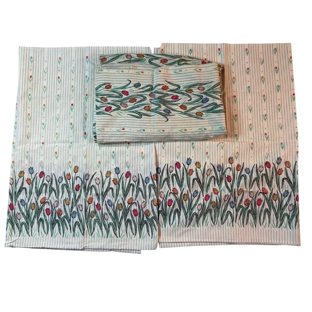Cottagecore Tulip Floral 3 Pc Pillowcase + Sham‎ Set Cottagecore Grandmacore VTG